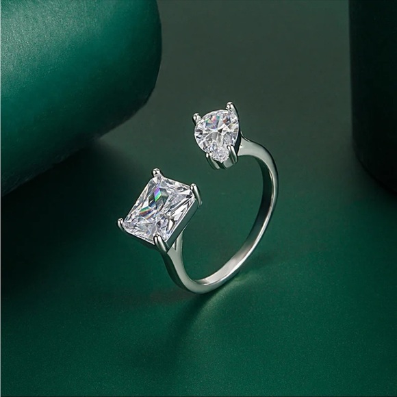 Sterling Silver Water Drop Zircon Stone Adjustable Ring Sparkly Luxury Floating - Picture 9 of 17